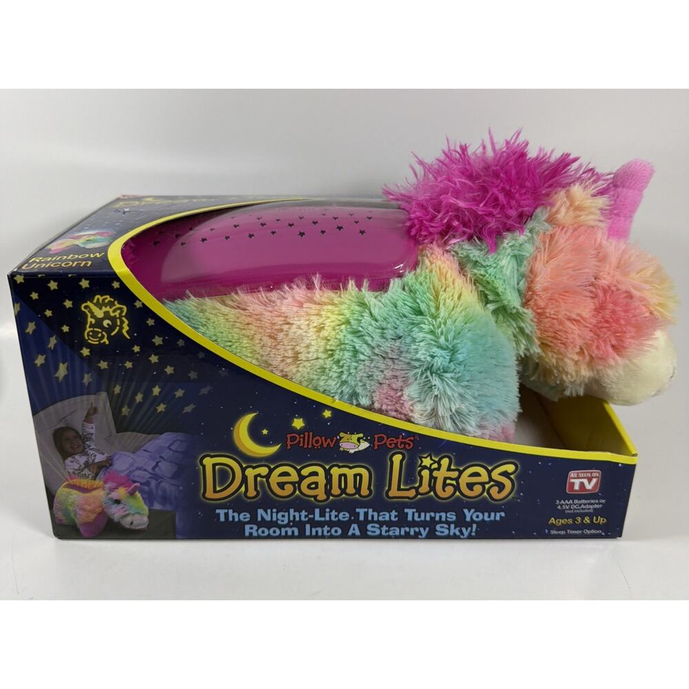 Dream Lites Pillow Pets Unicorn Rainbow Color Night Light Stars - New